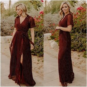 Baltic Born Burgundy Maxi Dress with Silver Dots